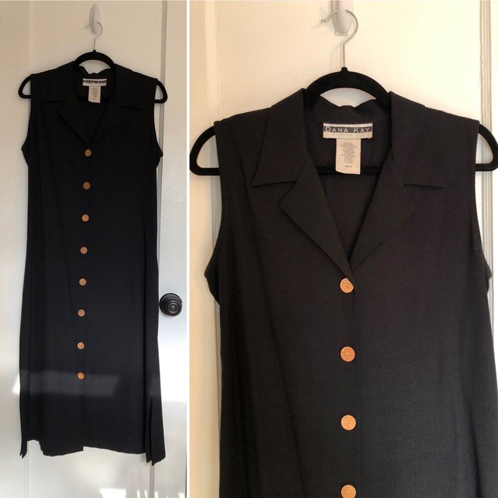 Vintage Dana Kay Black Collared Button Down Dress